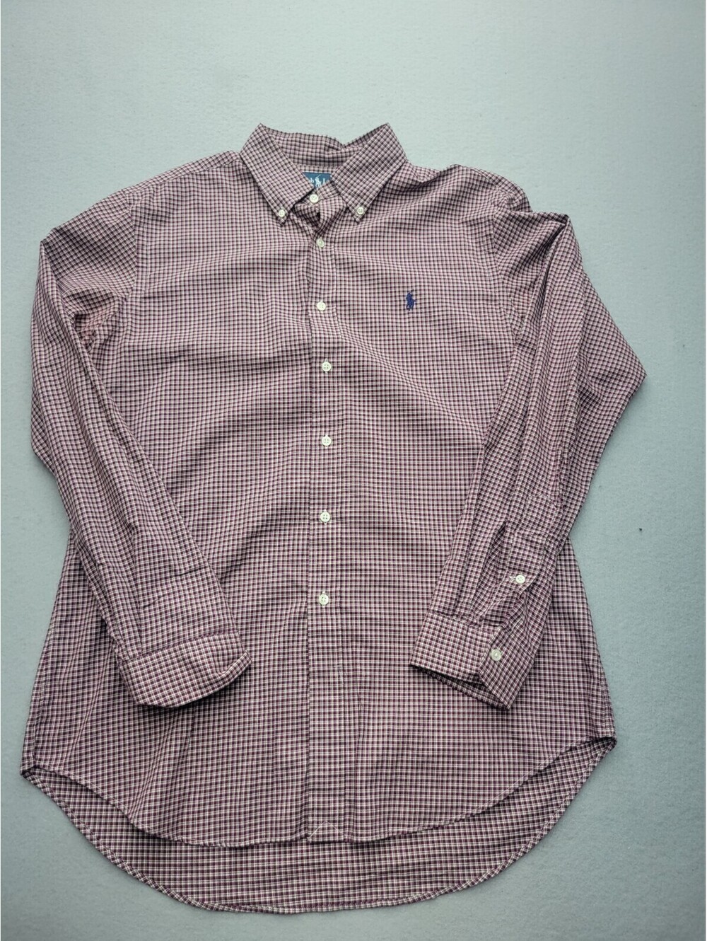 Ralph Lauren Men's Button-Up Large Red/White Long Sleeve Plaid Cotton Knit Pony